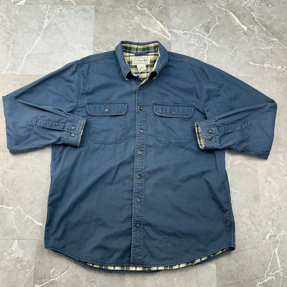 LL Bean Flannel Lined Work Shirt Mens Large Button Up Blue Workwear Outdoor Gorp